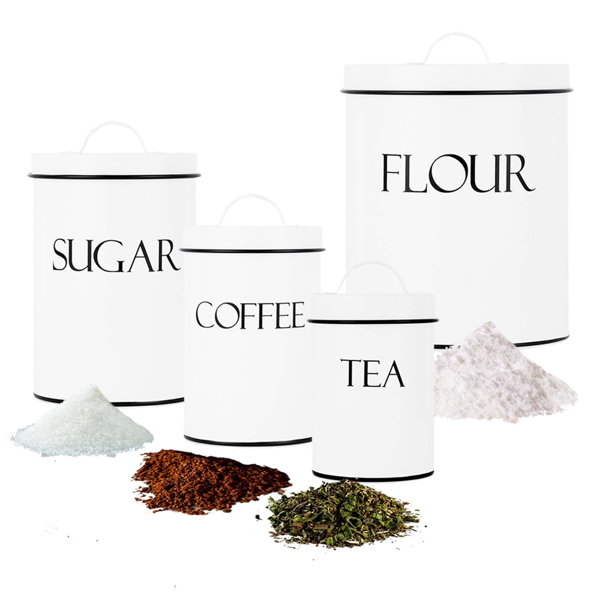 Kitchen Canisters - White Sugar, Flour, Coffee Canisters, Set of 3