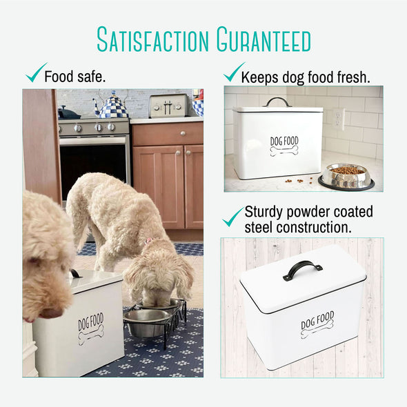Outshine White Farmhouse Pet Dog Food Bin Food Storage Container with Lid Durable