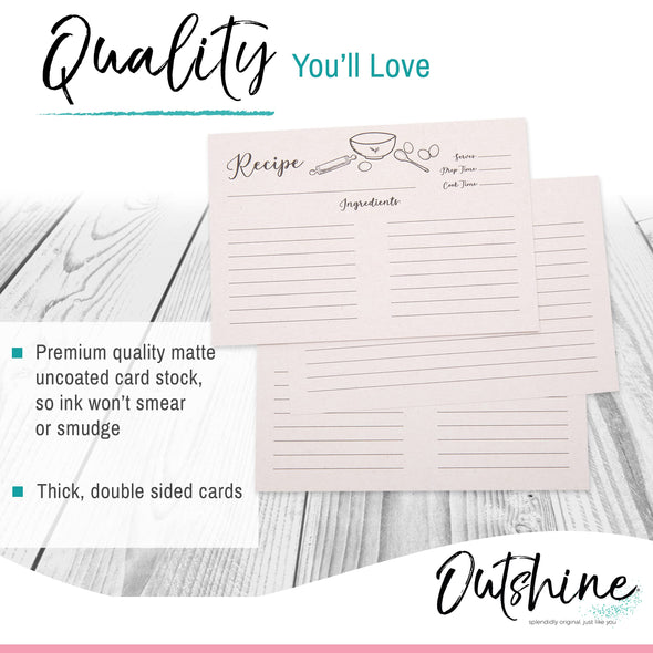 Outshine Kraft Recipe Cards 3"x5", Farmhouse Design (Set of 50) | Double Sided Cardstock