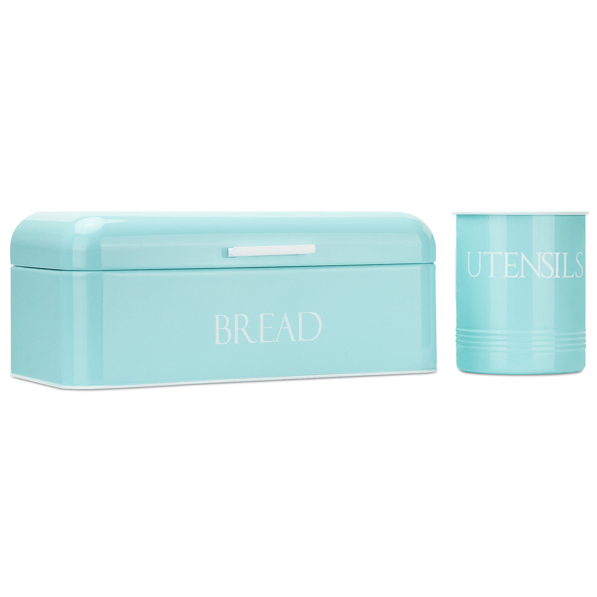 Outshine Co Vintage Metal Bread Box & Kitchen Utensil Holder Set, Mint