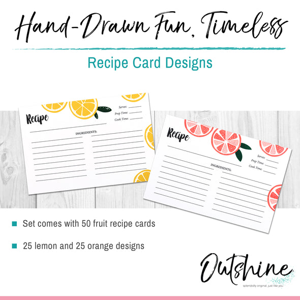 Outshine Kitchen Recipe Cards 50 Pack 4x6 Blank Thick Cardstock No Smear