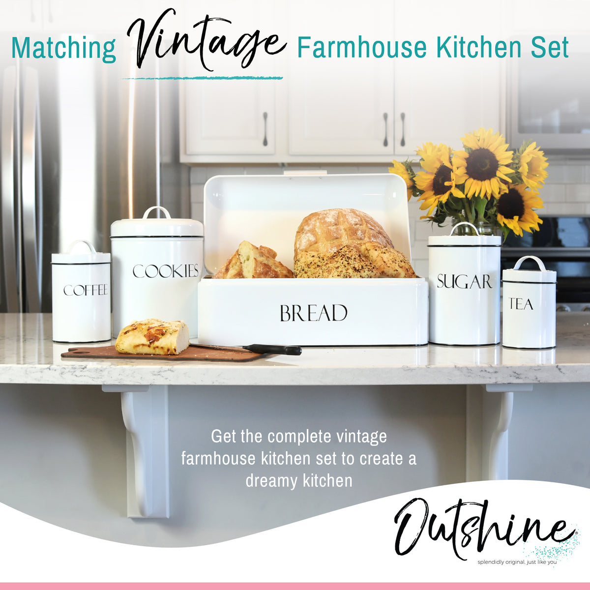 Outshine White Bread Box For Kitchen Countertop, Cutting Board Lid, White,  Small, Ceramic Bread Box And Bin : Target
