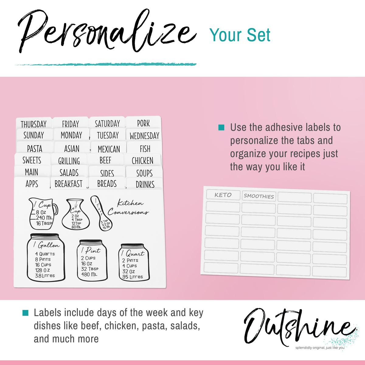 Outshine Co Premium Recipe Card Dividers 4x6 with Tabs (Set of 24) - White