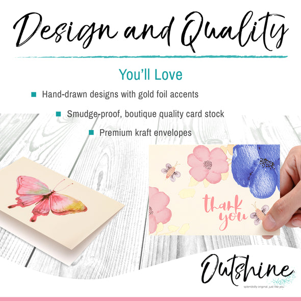 Outshine Bulk Blank Note Cards with Envelopes in Cute Storage Box 3.5" x 5"