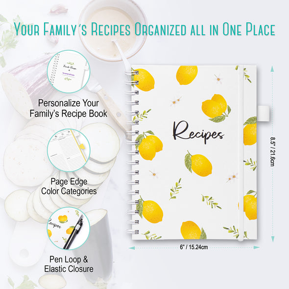 6 x9 Lemons Hardcover Recipe Binder, Blank Recipe Binder to Write in Your Own Recipes, Recipe Binder, Recipe Book Blank, Recipe Notebook, Cookbook Binder, Recipe Journal, Blank Cookbook