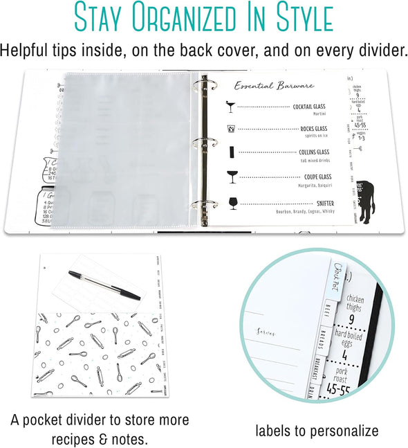 OUTSHINE Premium Recipe Book Binder Set | Farmhouse Recipe Binder 8.5x11 3 Ring with Cards Dividers | Make Your Own Recipe Book Binder Kit | Blank Recipe Book Organizer