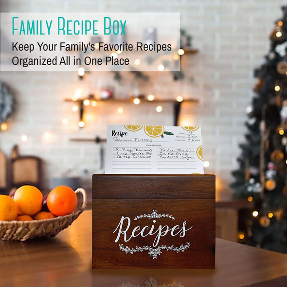 OUTSHINE Wooden Recipe Box with Cards and Dividers | Farmhouse Recipe Box with Card Dividers | Large Wood Recipe Cards and Box Set | Vintage Recipe Box Dividers 4x6 with Tabs | Recipe Box Holder