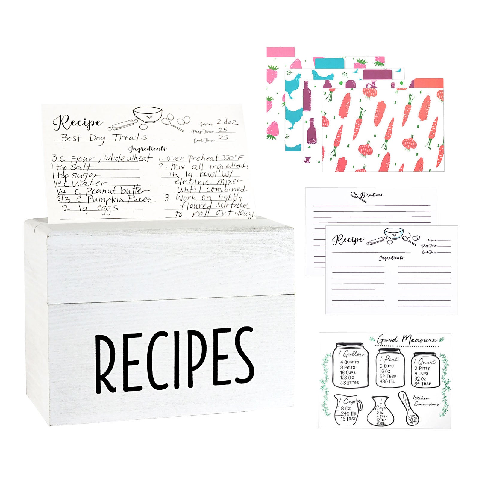 Modern Recipe Cards (Set of 60) - 4x6” Double Sided Premium Thick Card  Stock w/Bonus Measuring Chart and PVC Card Protector (4 x 6 inches) (4 x 6