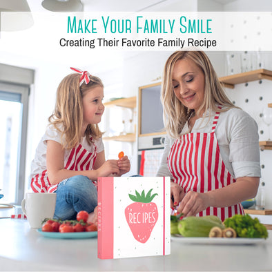 Premium Strawberry Recipe Binder Gift Set w 20 Full Page Recipe Paper | Unique Christmas Gift for Women, Wedding Gift