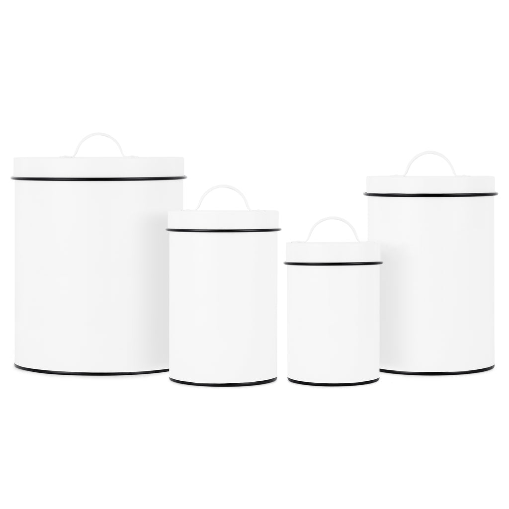 Outshine White Metal Kitchen Flour Canister, Airtight Lids