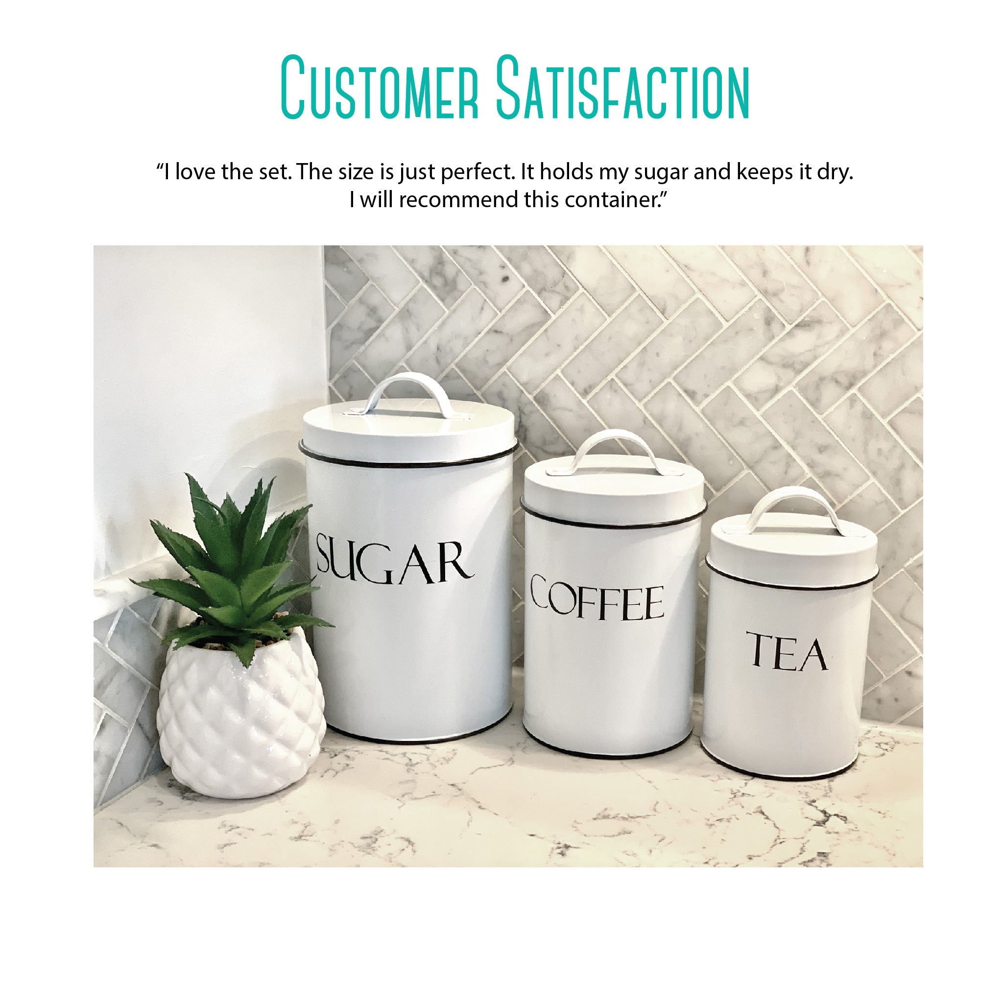 Outshine Farmhouse Canister Sets for Kitchen Counter, Set of 4 Kitchen  Canisters for Countertop with Fitted Lid, White Coffee, Tea, Flour and Sugar  Containers