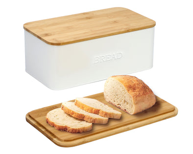 OUTSHINE White Bread Box for Kitchen Countertop, Bread Box with Cutting Board Lid, White Bread Box, Small Bread Box, Bread Bin, Bread Holder for Kitchen Counter, Ceramic Bread Box, Bread Storage