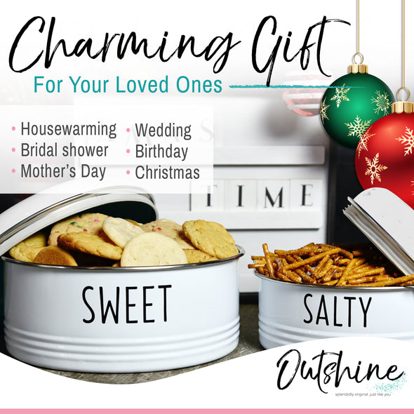 Outshine Farmhouse Round Tin Snack Containers with Lids - Set of 2