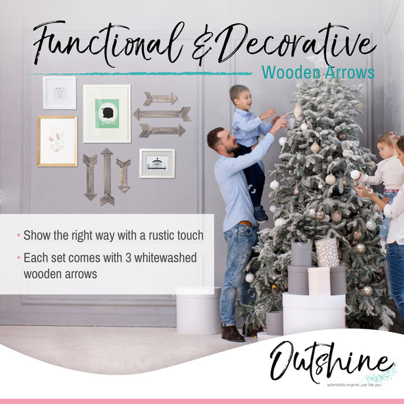 Outshine Rustic Brown Wooden Arrows, Farmhouse Wall Decor (Set of 3)