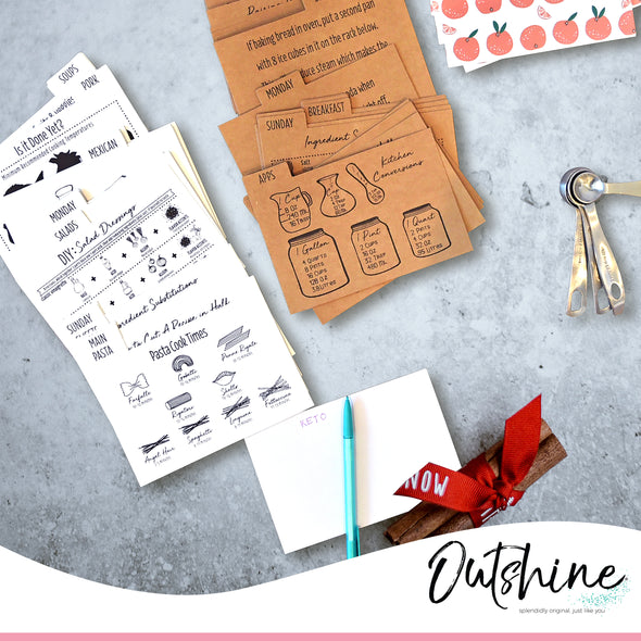 OUTSHINE Premium Kraft Recipe Card Dividers 4x6 with Tabs (Set of 24) | Recipe Box Dividers Made of Thick Cardstock | Includes 28 Adhesive Labels and Printed Cooking Tips | Ideal Kitchen Gift