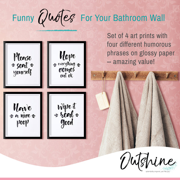 OUTSHINE Funny Bathroom Wall Decor Art Prints (Set of 4)  8"x10" Unframed Funny Bathroom Signs