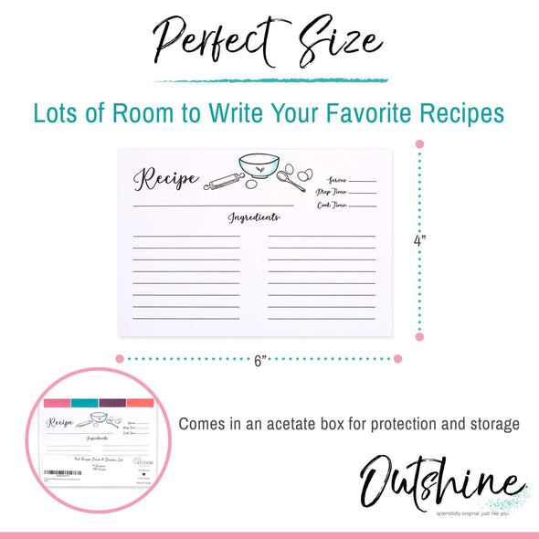 Outshine Kitchen Recipe Cards 100 Pack 4x6 Farmhouse Double Sided Dividers Tabs