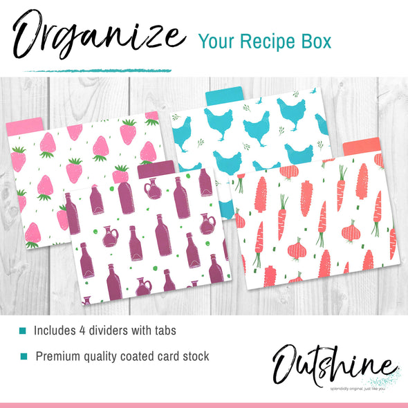 Outshine Kitchen Recipe Cards 100 Pack 4x6 Farmhouse Double Sided Dividers Tabs
