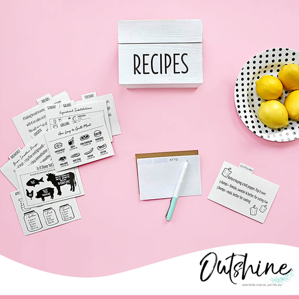 Outshine Co Premium Recipe Card Dividers 4x6 with Tabs (Set of 24) - White