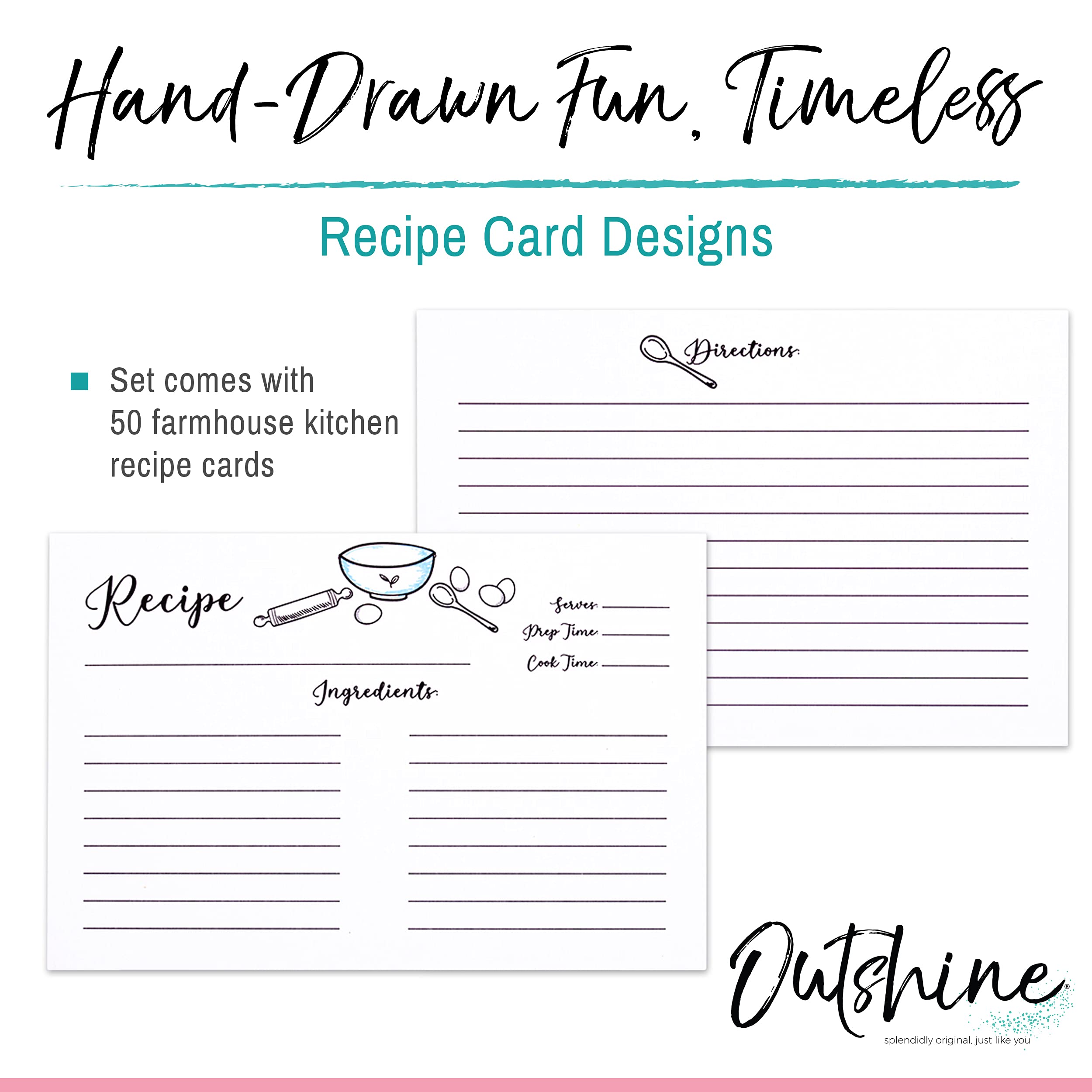 recipe card sleeves 3x5 Outshine Co Premium Recipe Cards 3x5 Inches, Farmhouse Kitchen Design (Set of 50)