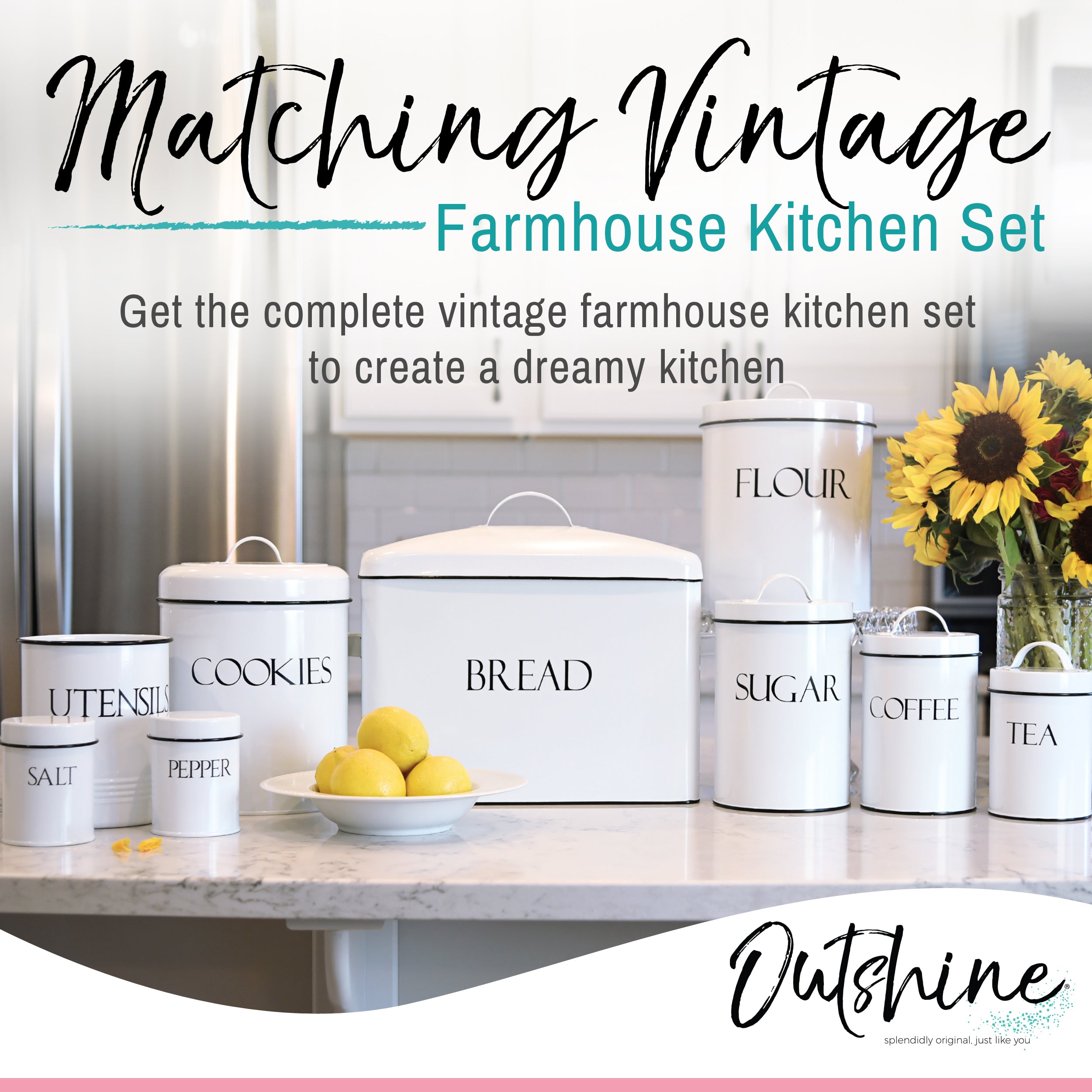 Outshine Co Outshine White Vintage Farmhouse Flour Canister With