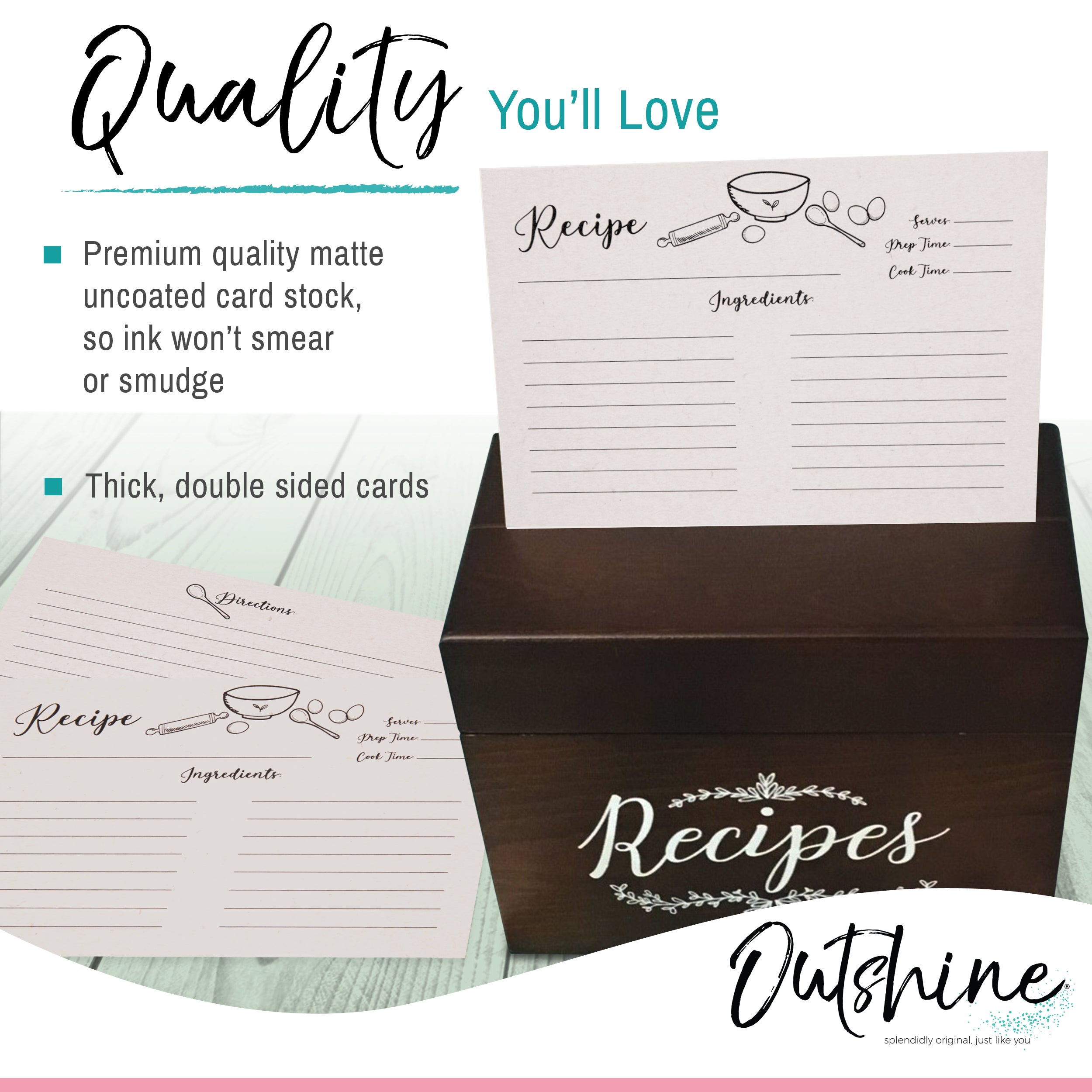 Outshine Co Premium Recipe Cards 4x6 Inches, Fruit Design (Set of 50)