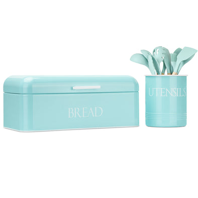 farmhouse canister set for bread and utensils in mint green