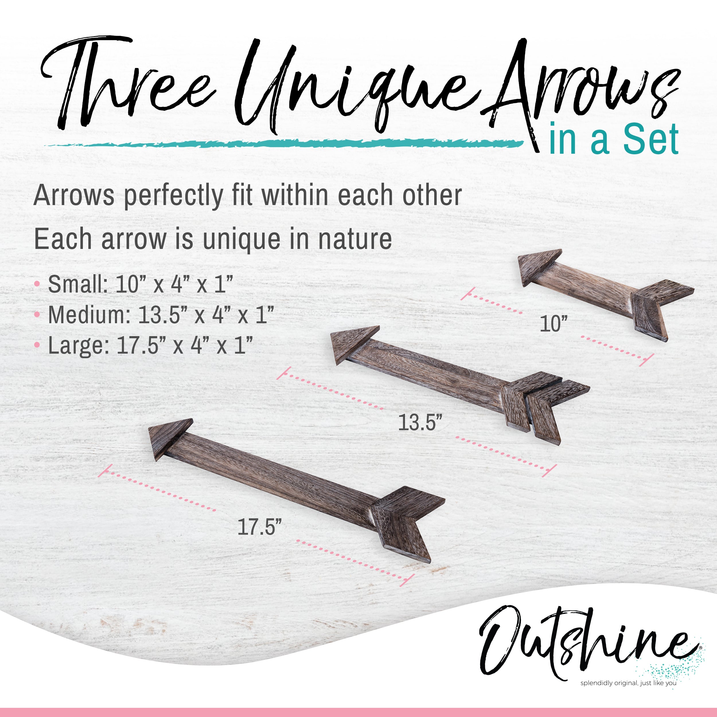 Outshine Co Wooden Arrows for Farmhouse Wall Decor, Rustic Brown (Set of 3)