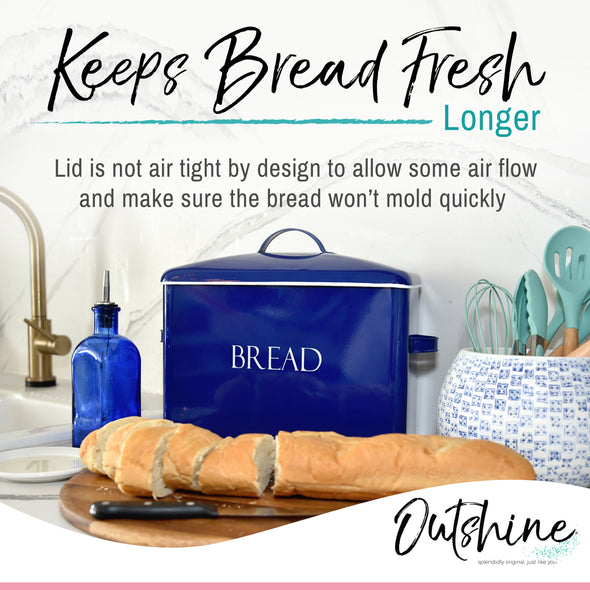 blue bread box for kitchen counter