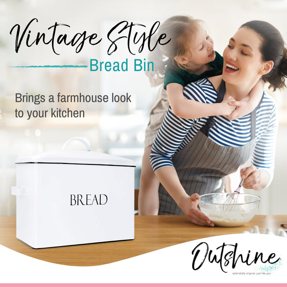 Outshine Bread Storage Box Vintage Metal Farmhouse Bread Bin Holder Keeper White