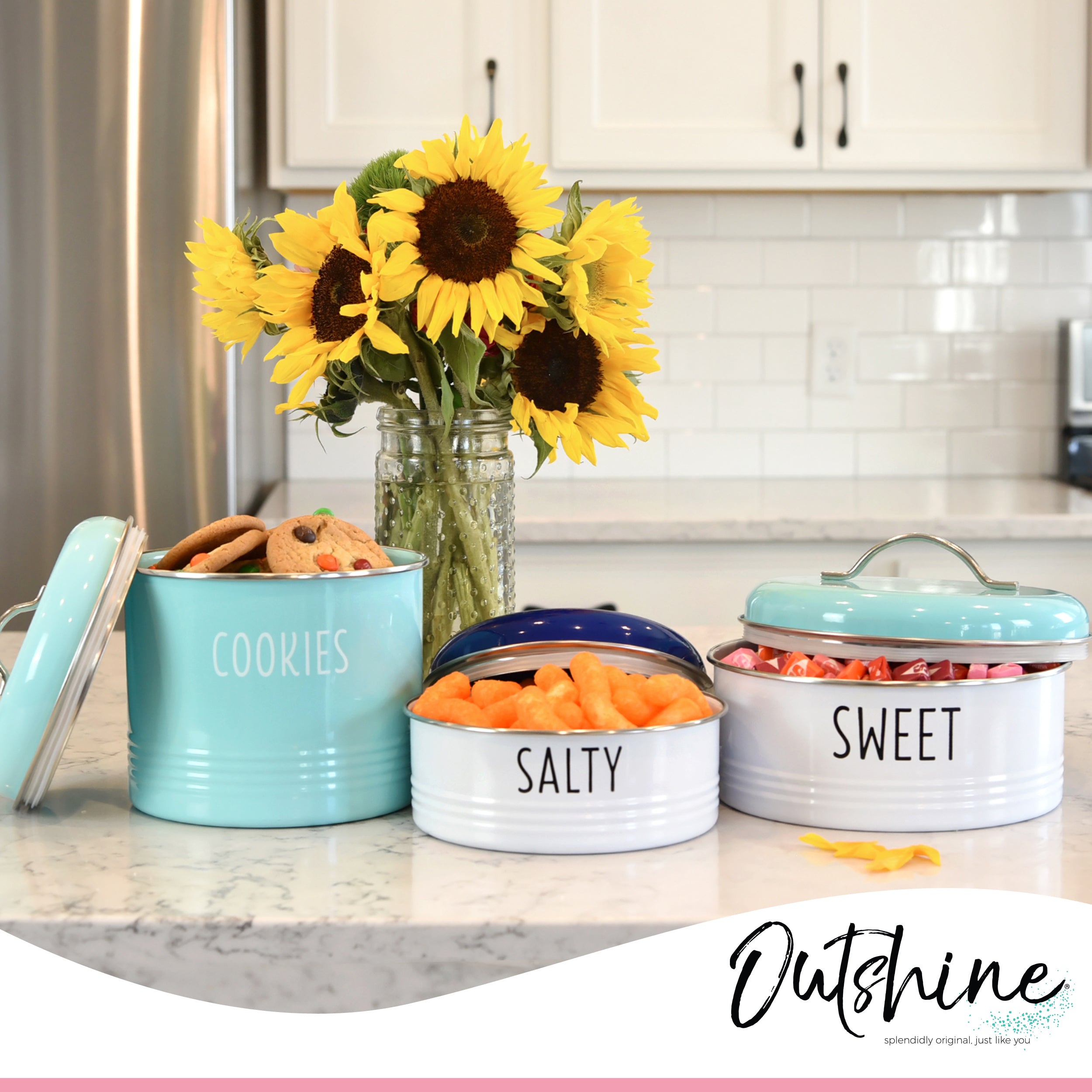 Outshine Mint Vintage Farmhouse Cookie Jar Airtight Food Storage Container with Lid for Cookies, Biscuits, Baked Treats, Snacks
