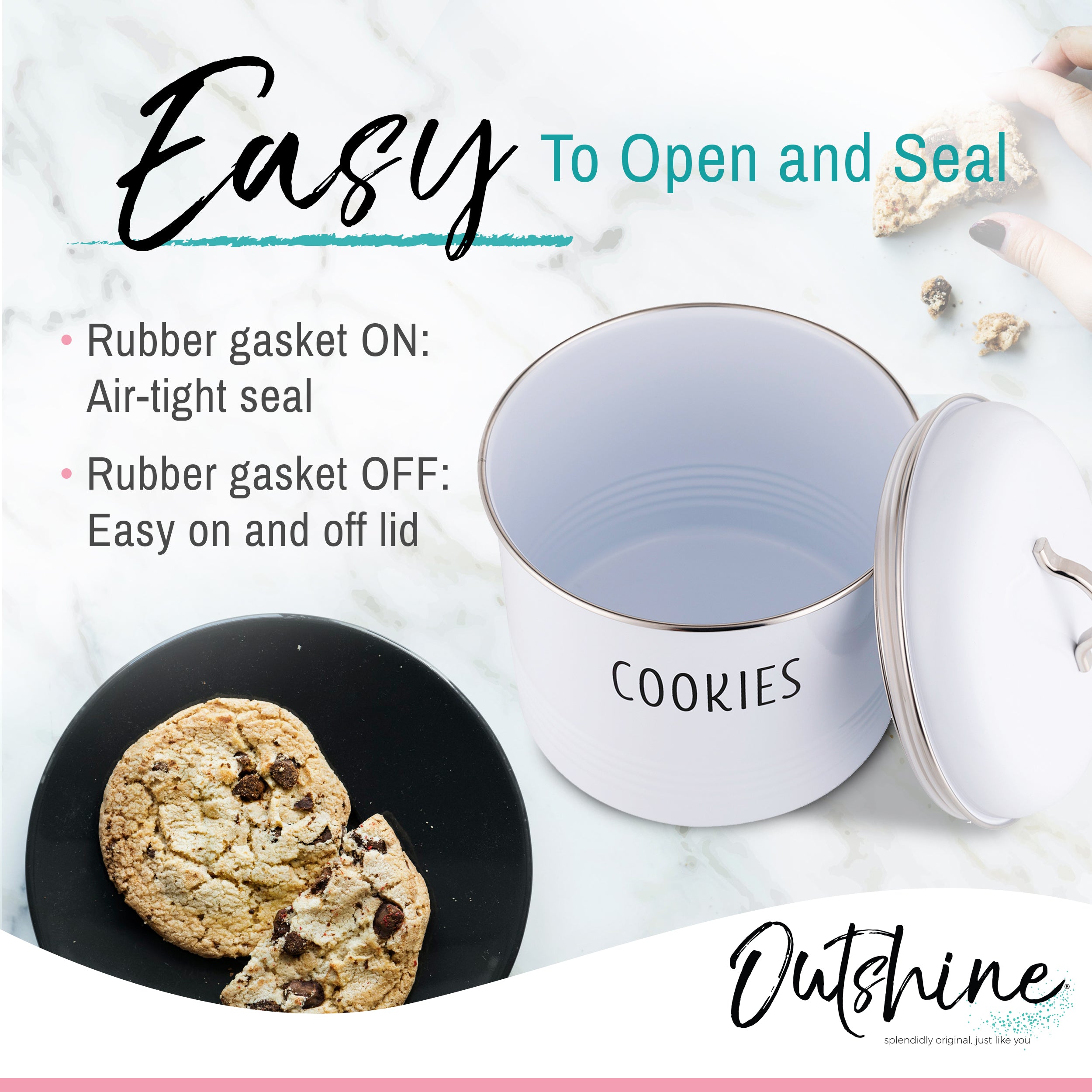 Outshine Vintage Metal Farmhouse Cookie Jar & Cookie Cutters with Air-Tight Lid White