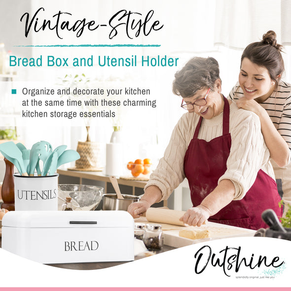 modern bread box and  kitchen utensil holder white