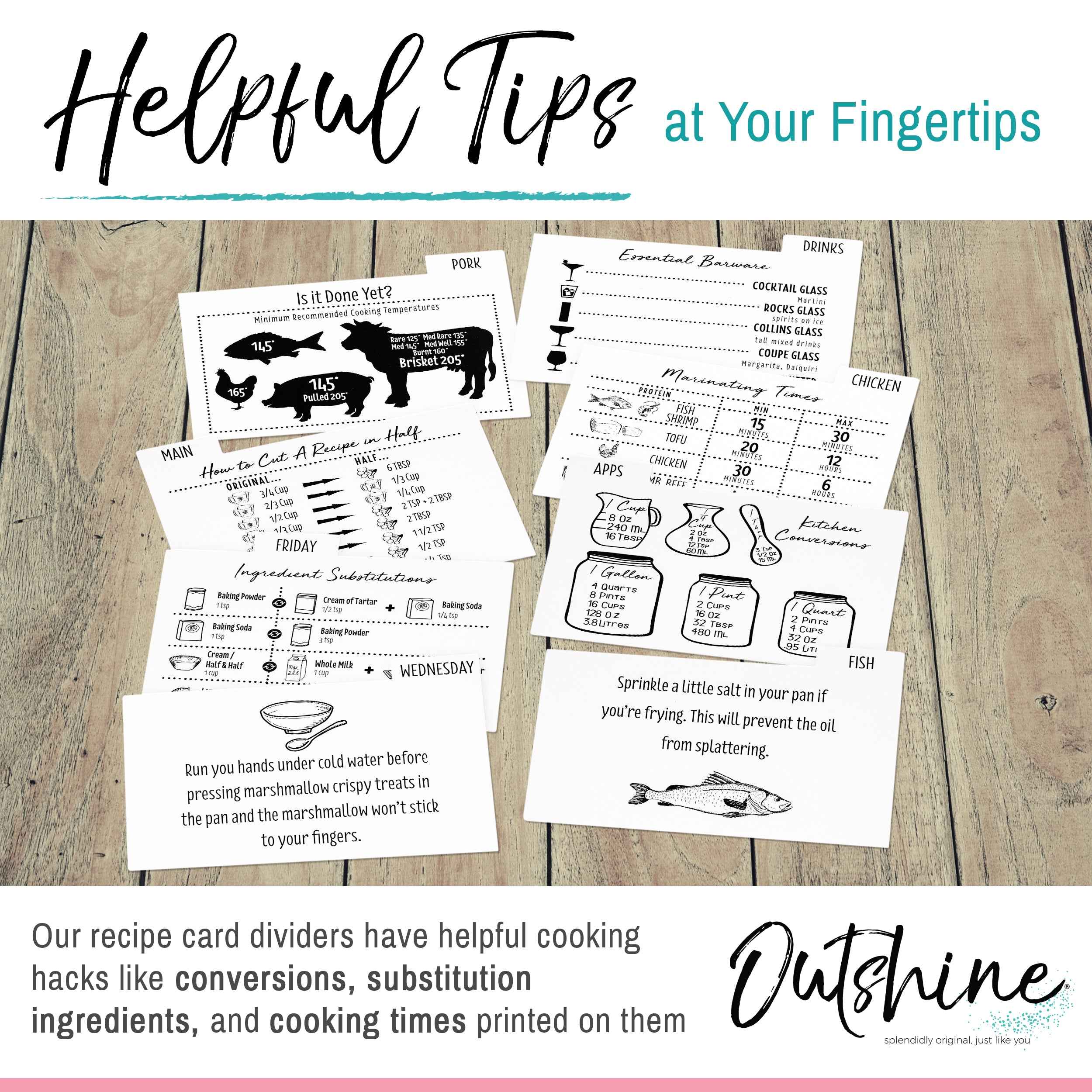 Outshine 24 Pack 4x6 Farmhouse Recipe Card Dividers Organizers