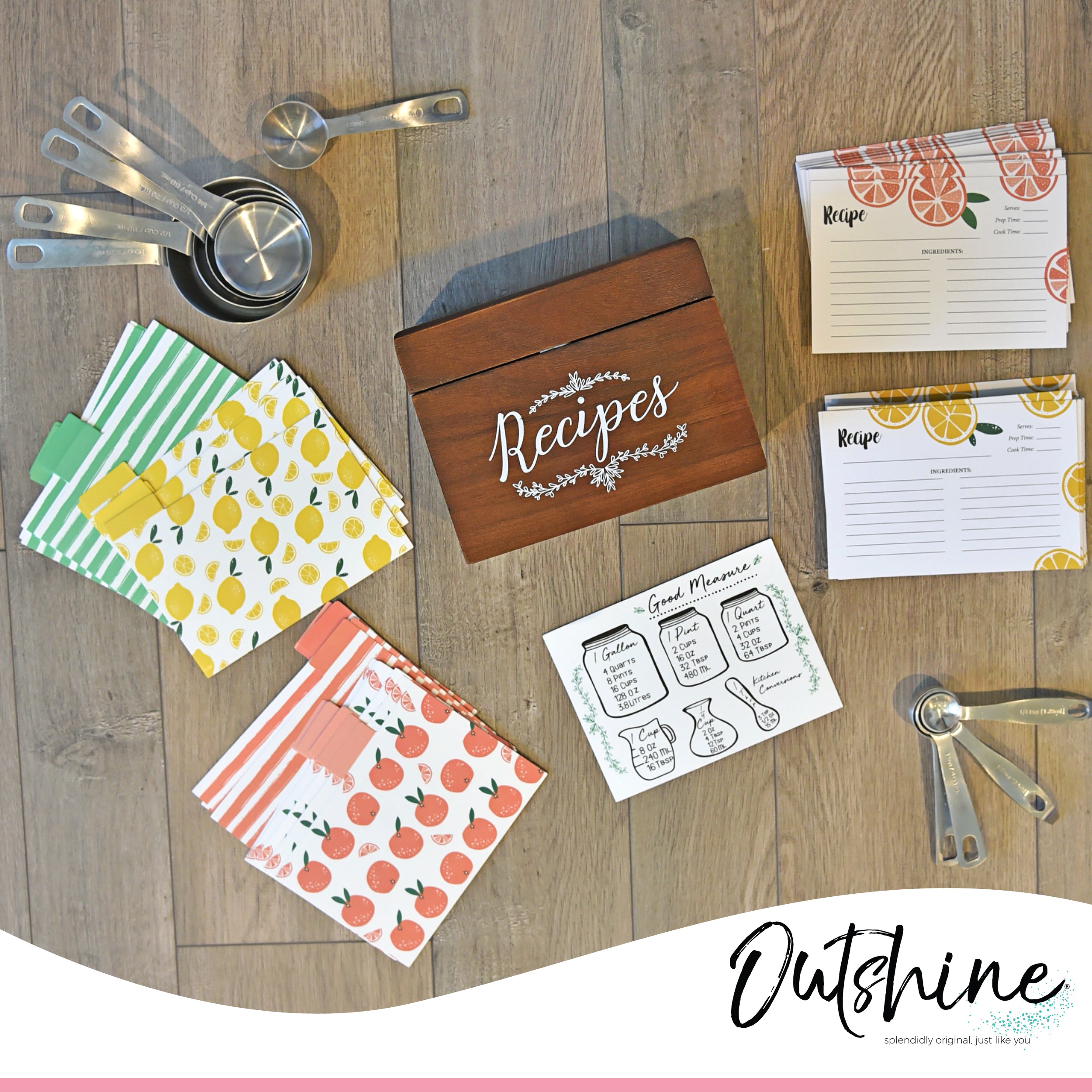 Outshine Co Premium Recipe Card Dividers 4x6 with Tabs, Peach/lemon Fruit Design (Set of 24)
