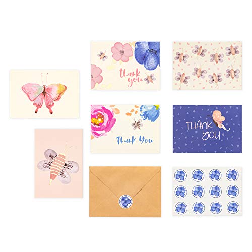 36 Count Bee & Butterfly Floral "Thank You" Note Cards